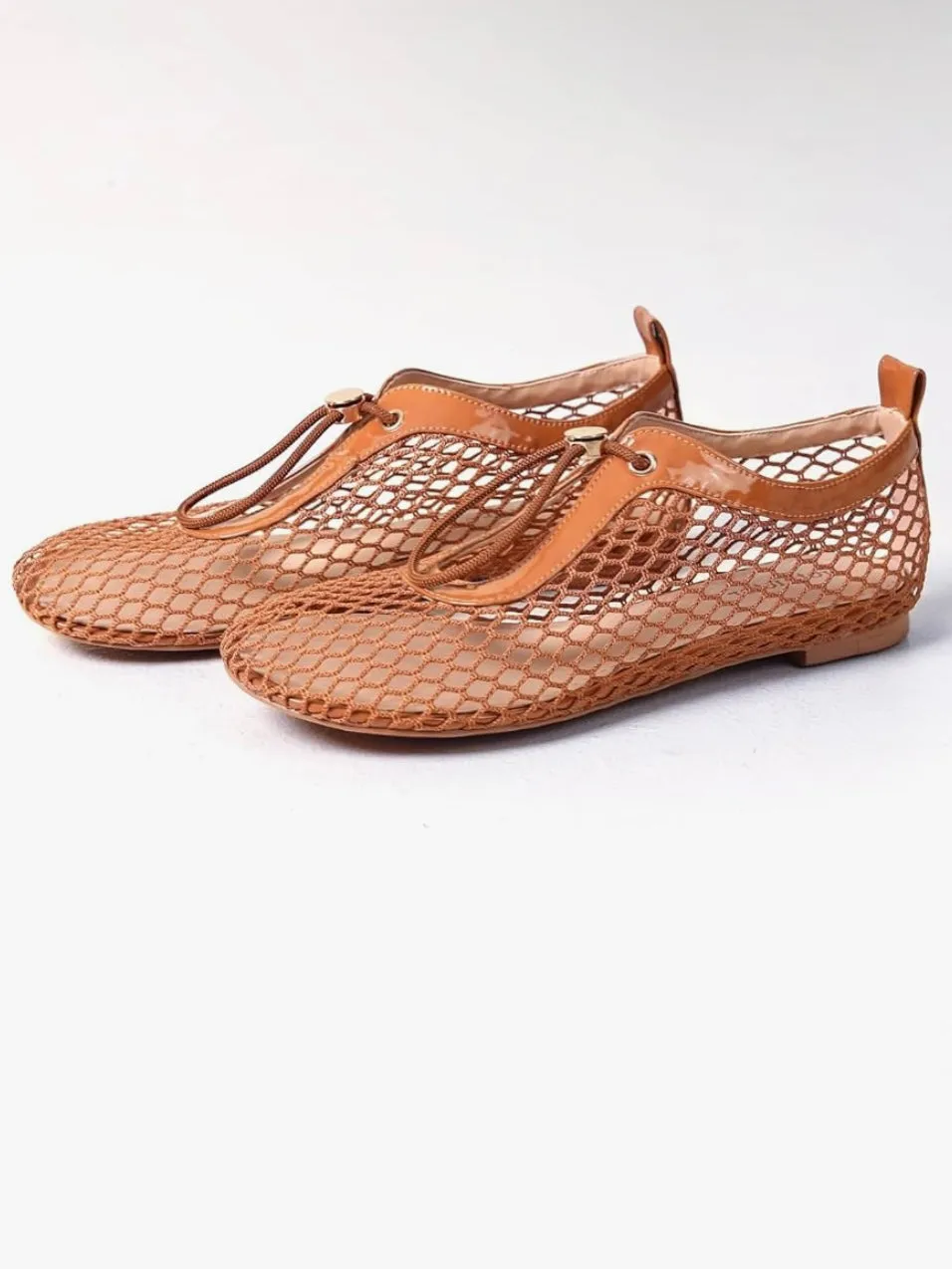 Brown caramel net flats shoes