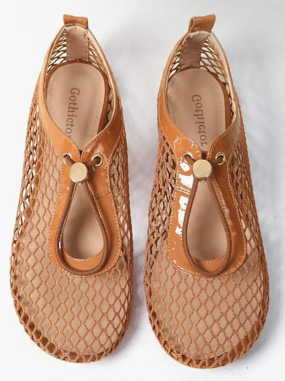 Brown caramel net flats shoes