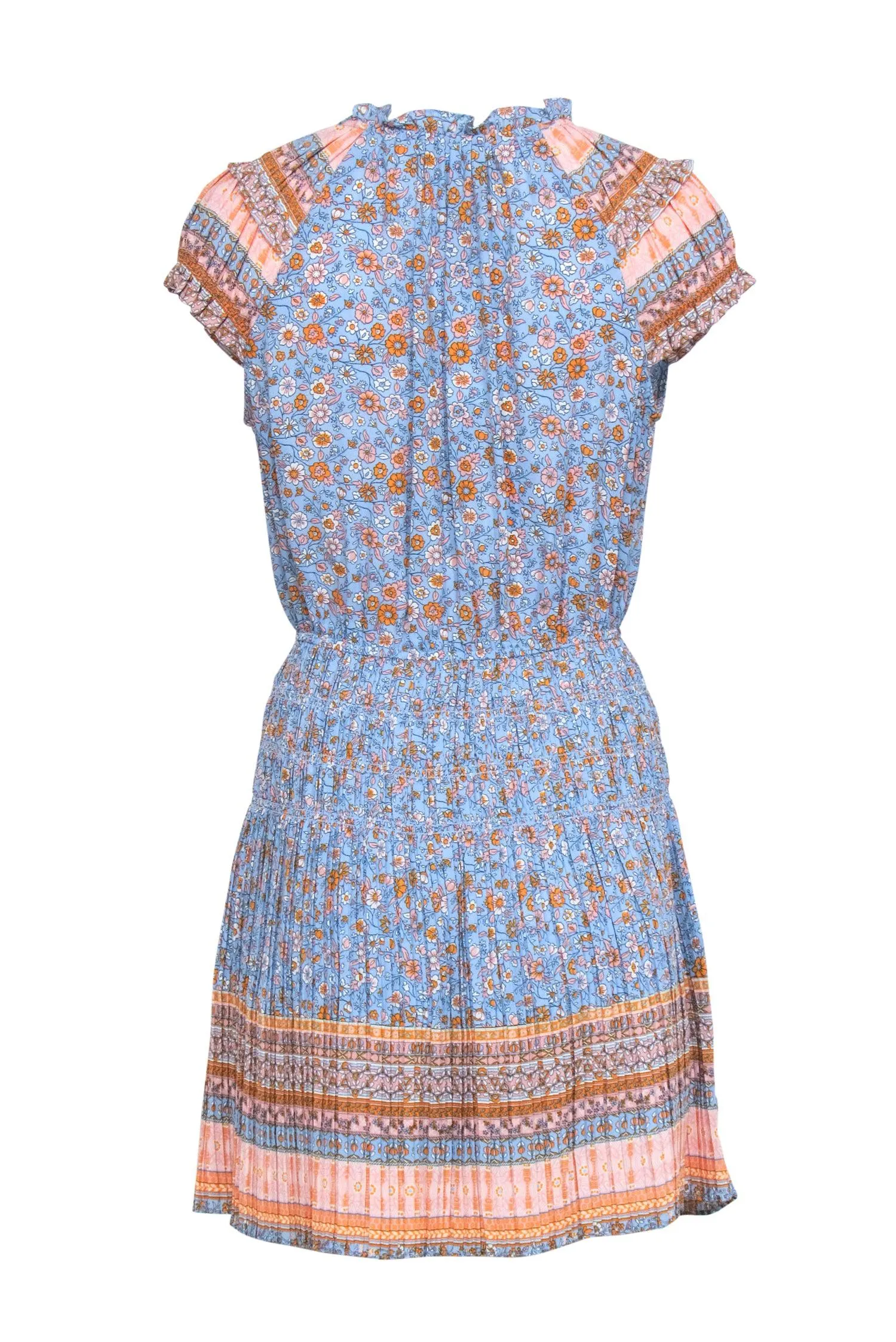 Current Air - Light Blue Floral Print Mini Dress w/ Pleats Sz S