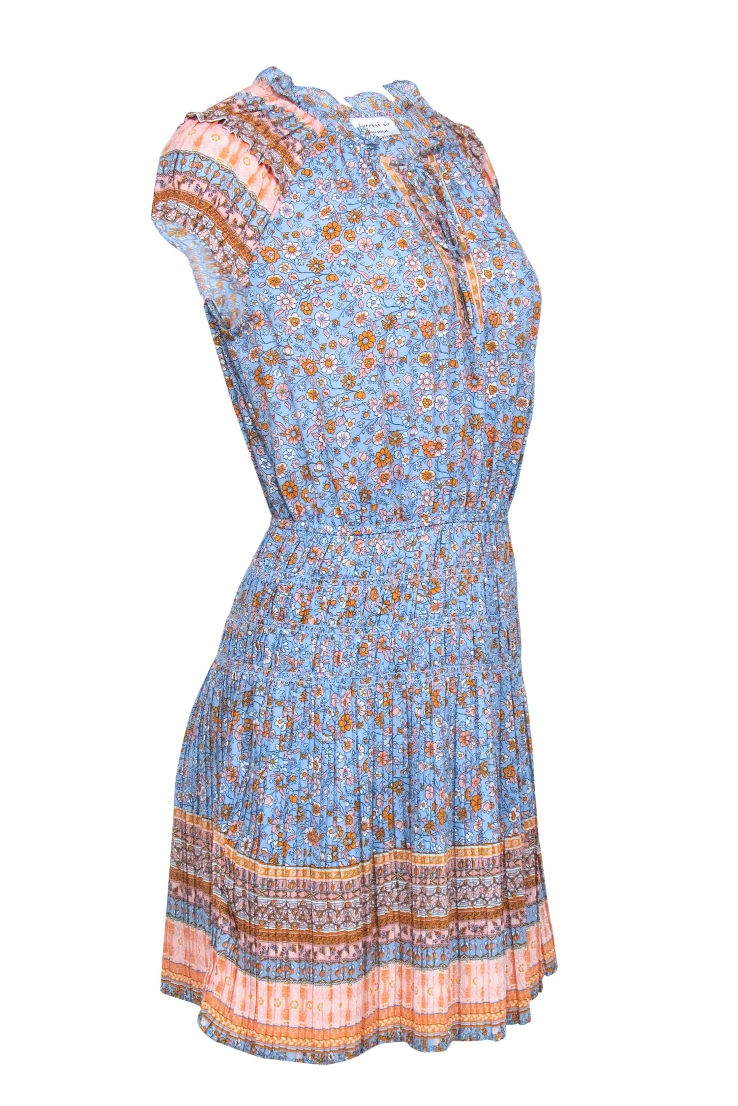 Current Air - Light Blue Floral Print Mini Dress w/ Pleats Sz S