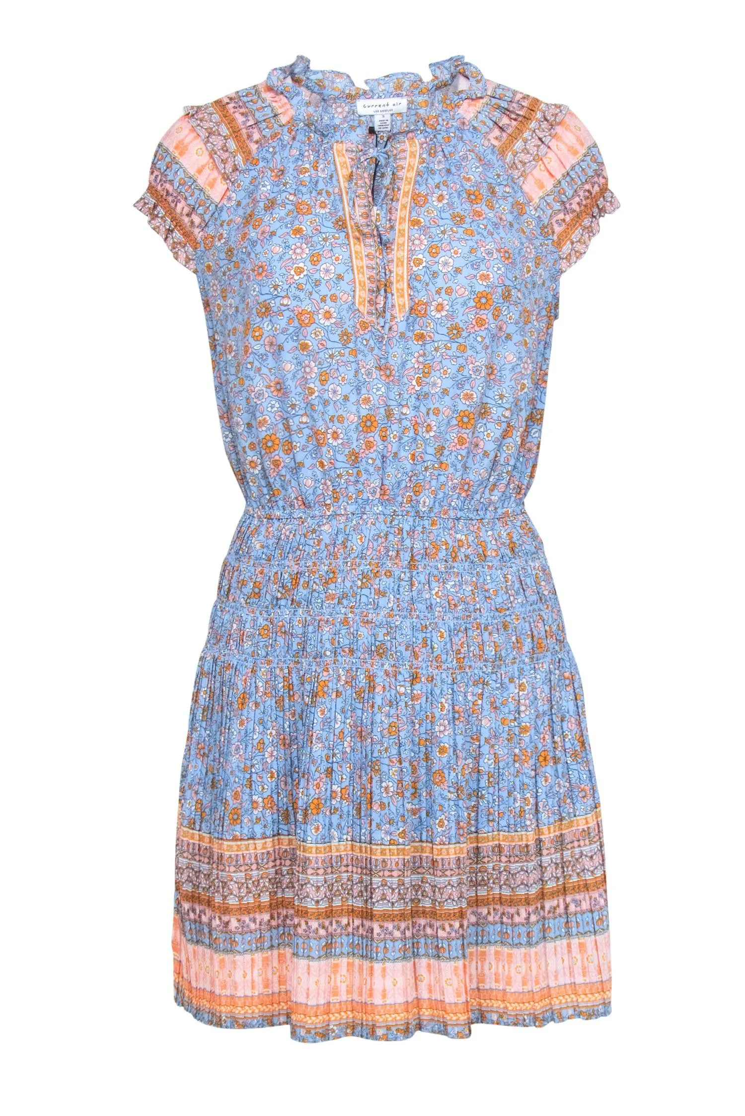 Current Air - Light Blue Floral Print Mini Dress w/ Pleats Sz S