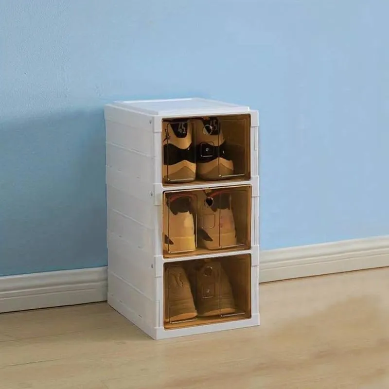 Kuber Industries 3 Layer Shoe Box for Storage|Multi-Purpose Plastic Shoe Rack|Installation Free Shoe Organizer|pack of 2|White