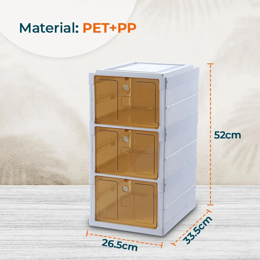 Kuber Industries 3 Layer Shoe Box for Storage|Multi-Purpose Plastic Shoe Rack|Installation Free Shoe Organizer|pack of 2|White