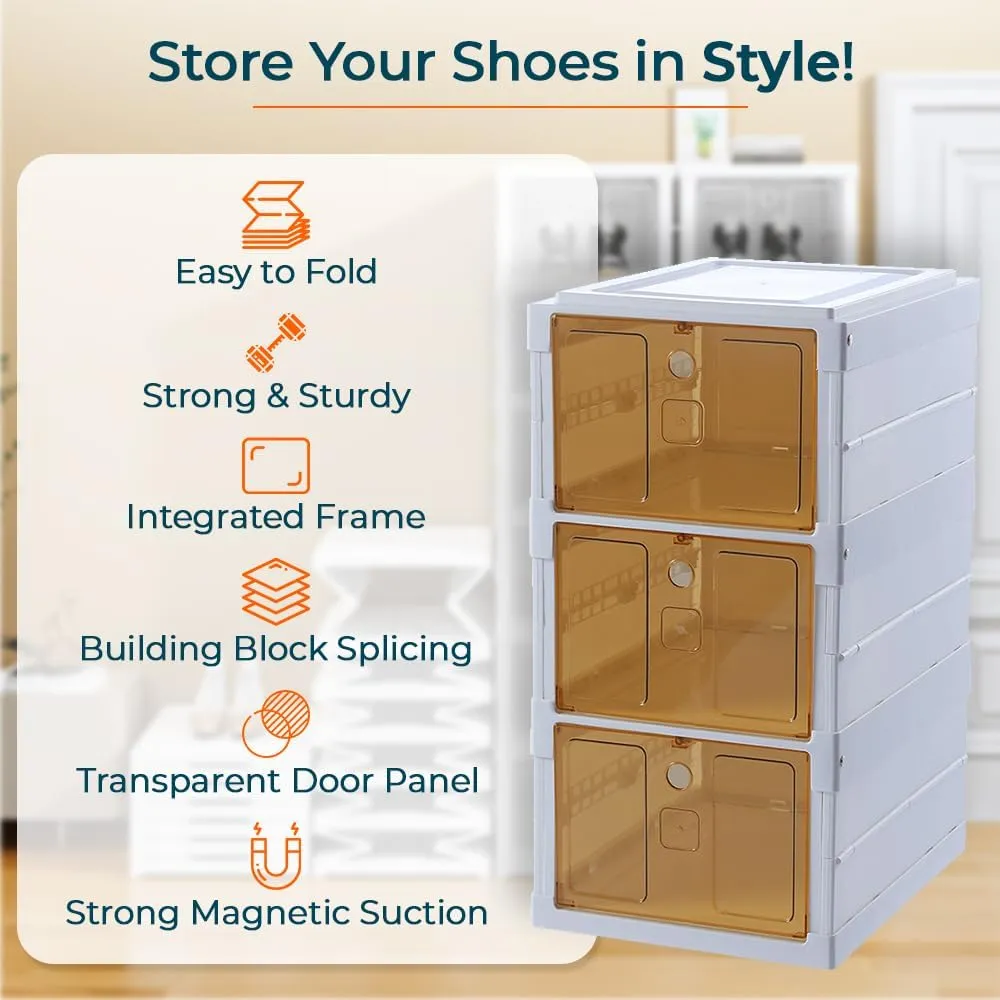 Kuber Industries 3 Layer Shoe Box for Storage|Multi-Purpose Plastic Shoe Rack|Installation Free Shoe Organizer|pack of 2|White
