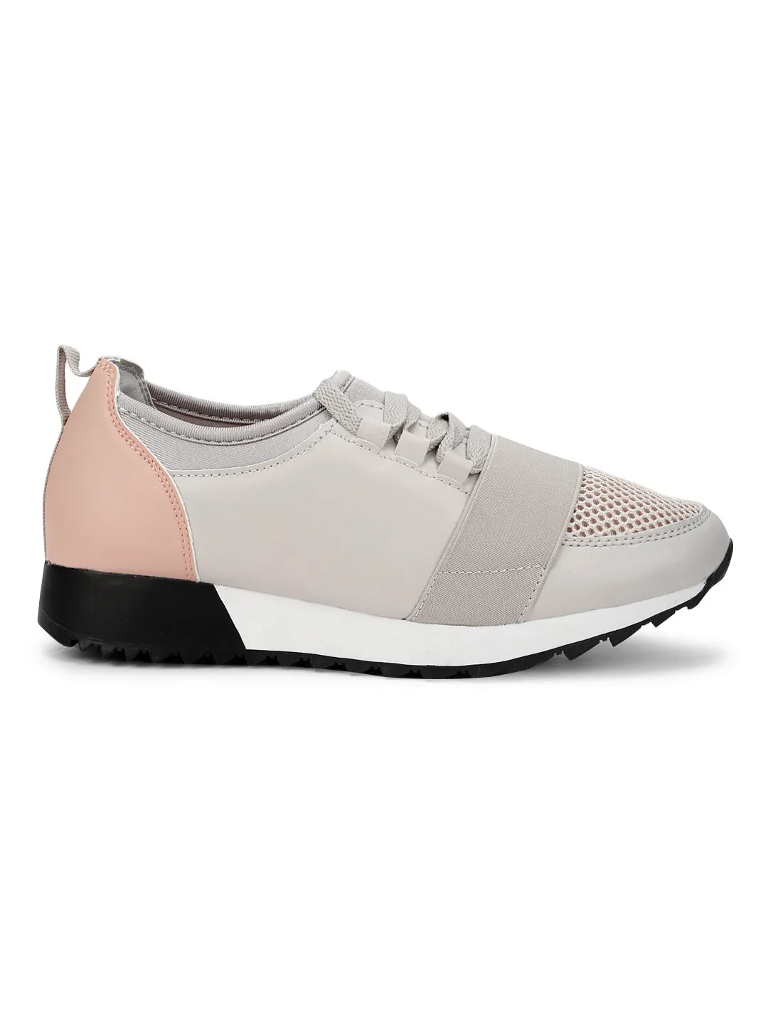 Light Grey Blush Lace Mesh Lace-Up Sneakers