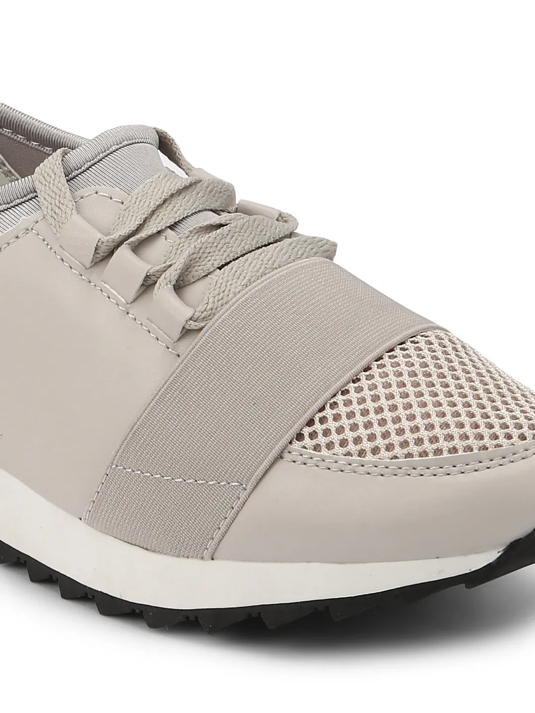 Light Grey Blush Lace Mesh Lace-Up Sneakers