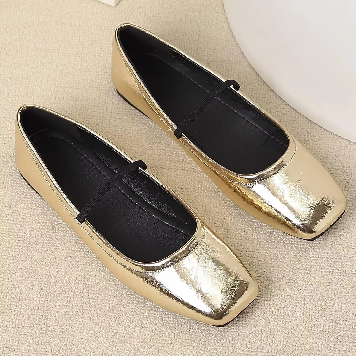 LUXINYU Womens Mary Jane Shoes Comfortable Strap Flats Dressy Square Toe Flats Casual Ballet Flats for Women