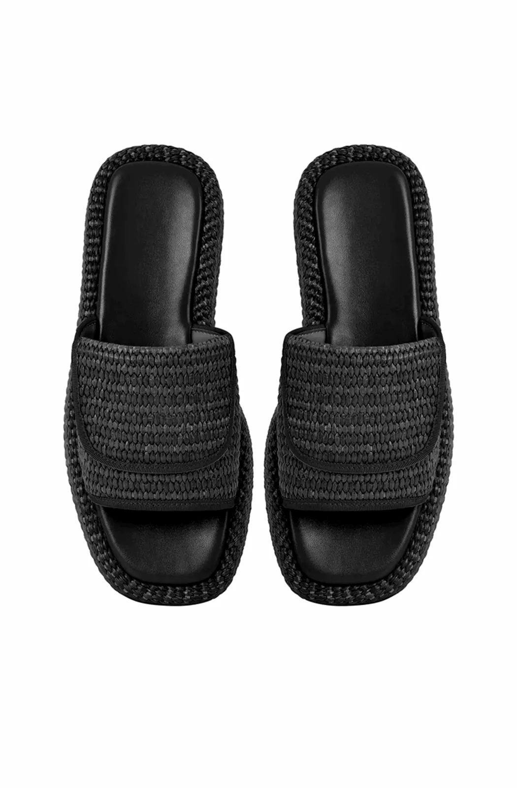 Open toe straw platform flats