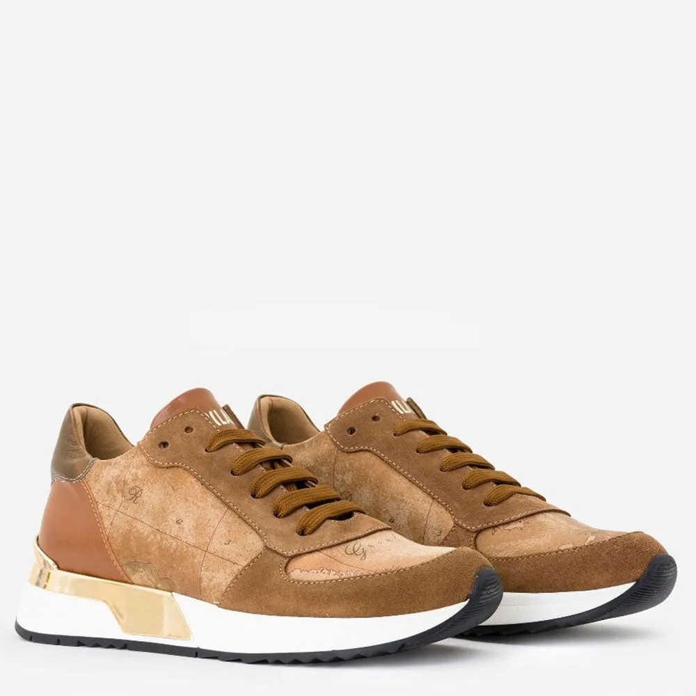 Scarpe Donna 1A Classe Alviero Martini Sneakers in Pelle Scamosciata Marrone con Dettagli Geo Classic A268