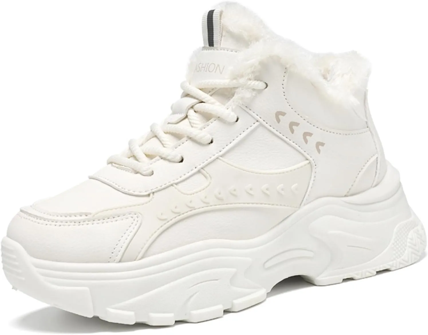 Womens Fashion Lace-Up Leather Chunky Sneakers Platform Round Toe Non-Slip Casual Fur Lined Snow Boots for Walking Workout Driving